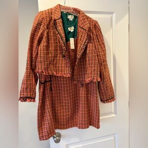 Anthropologie Pink and Orange Tweed-style Two-piece Suit (Dress and Jacket) 18W